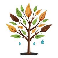 Artistic Tree with Feather Quill and Ink Leaves in a Colorful Design vector
