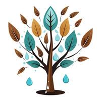 Unique Tree with Feather Quill and Ink Leaves in a Whimsical Design vector