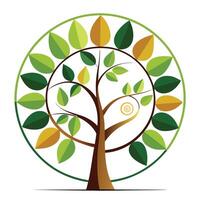 Artistic Tree with Fibonacci Spiral Leaves in a Colorful Design vector
