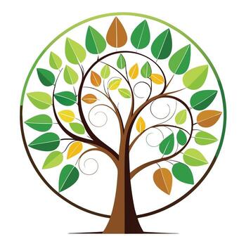 innovador árbol con fibonacci espiral hojas en un moderno estilo vector