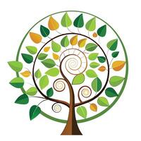 Unique Tree with Fibonacci Spiral Leaves in a Whimsical Design vector