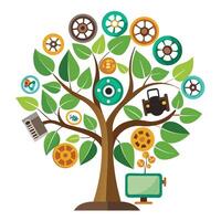 Unique Tree with Film Reel and Camera Leaves in a Whimsical Design vector