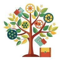 Innovative Tree with Film Reel and Clapperboard Leaves in a Modern Style vector