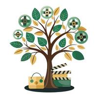 Artistic Tree with Film Strips as Leaves in a Colorful Design vector