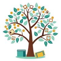 Imaginative Tree with Film Strip and Camera Leaves in a Fantastical Design vector