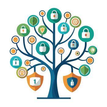 Innovative Tree with Fingerprint and Security Icon Leaves in a Modern Style vector