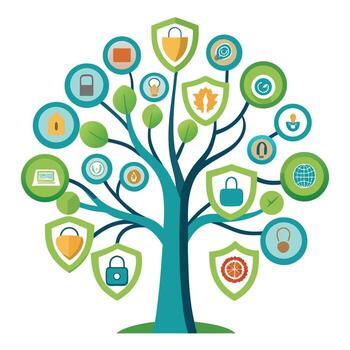 Artistic Tree with Fingerprint and Security Icon Leaves in a Colorful Design vector