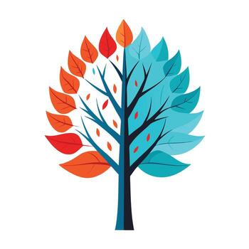 Artistic Tree with Fire and Ice Leaves in a Colorful Design vector