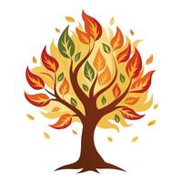 Artistic Tree with Fire and Smoke Leaves in a Colorful Design and Isolated on a white Background vector