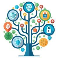 Imaginative Tree with Fingerprint and Security Icon Leaves in a Fantastical Design vector