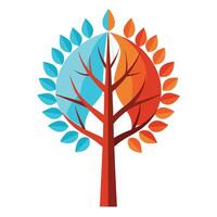 Imaginative Tree with Fire and Ice Leaves in a Fantastical Design vector
