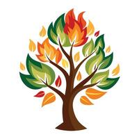 Imaginative Tree with Fire and Smoke Leaves in a Fantastical Design and Isolated on a white Background vector