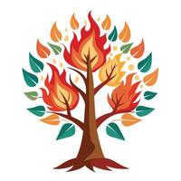 Innovative Tree with Fire and Smoke Leaves in a Modern Style and Isolated on a white Background vector