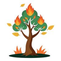 Imaginative Tree with Fire and Smoke Leaves in a Fantastical Design vector
