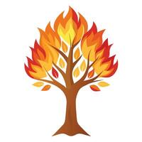 Unique Tree with Fire Flame Leaves in a Whimsical Design vector