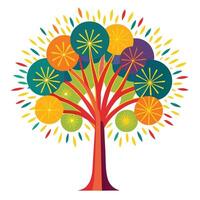 Fireworks Exploding as Leaves for Flat Tree Design Style vector