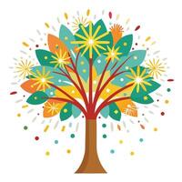 Design Fireworks Exploding as Leaves for Flat Tree Style vector