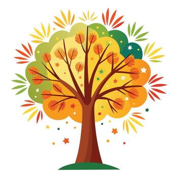 Fireworks Explosion Leaves Create Design for Flat Tree vector