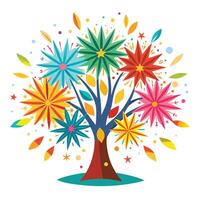 Fireworks Explosion Leaves for Flat Tree Generate Design vector