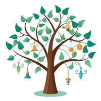 Flat Tree Design with Fishing Hook and Net Leaves Generate vector