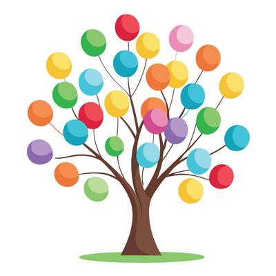 Floating Balloons Tied to the Branches for Flat Tree Design