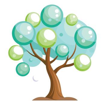 Floating Bubbles as Leaves Generate Design for Flat Tree vector
