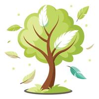 Flat Tree Design with Floating Feather Leaves Generate Style vector