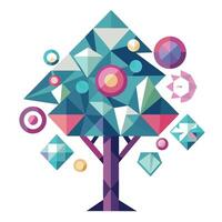 Flat Tree Design with Floating Geometric Leaves Style vector