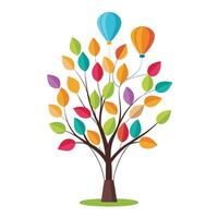 Floating Hot Air Balloon Leaves Create Design for Flat Tree Style vector