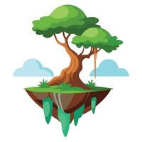 Flat Tree Design with Floating Island as Roots Style vector