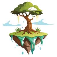 Floating Island as Roots Design for Flat Tree Style vector