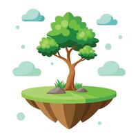 Flat Tree Design with Floating Island Base Style vector