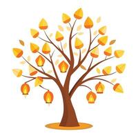 Floating Lantern Leaves Create Design for Flat Tree Style and Isolated by white Background vector