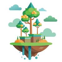 Flat Tree Design with Floating Island Leaves Style vector