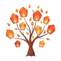 Floating Lantern Leaves for Flat Tree Design Style vector