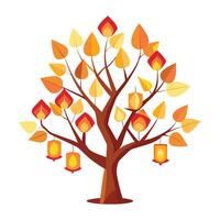 Create Floating Lantern Leaves for Flat Tree Style vector
