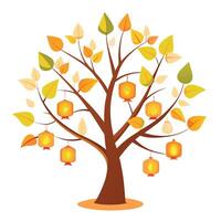 Floating Lantern Leaves Create Design for Flat Tree Style vector