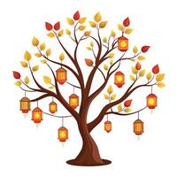 Design Floating Lanterns as Leaves for Flat Tree Style vector