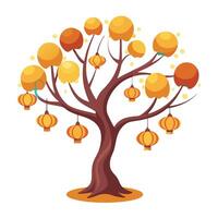 Floating Lanterns Hanging from the Branches for Flat Tree Design vector