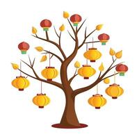 Design with Floating Lanterns Hanging from the Branches for Flat Tree vector