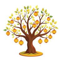 Floating Lanterns as Leaves Design for Flat Tree Style vector