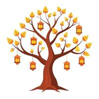 Floating Lanterns Instead of Leaves for Flat Tree Design Style vector