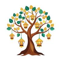 Floating Lanterns Instead of Leaves Design for Flat Tree Style vector
