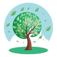 Floating Leaves Around the Trunk for Flat Tree Design vector