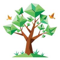 Design Floating Origami Birds as Leaves for Flat Tree Style vector
