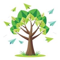 Floating Paper Airplane Leaves for Flat Tree Design Style Isolated on a white Background vector