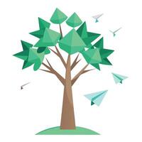 Create Floating Paper Airplane Leaves for Flat Tree Style vector