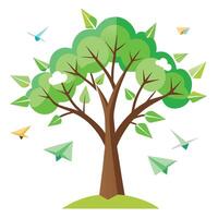 Floating Paper Airplane Leaves Design for Flat Tree Style vector