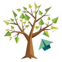 Design Floating Paper Airplanes Instead of Leaves for Flat Tree Style vector