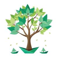 Floating Paper Boat Leaves for Flat Tree Generate Design Style vector